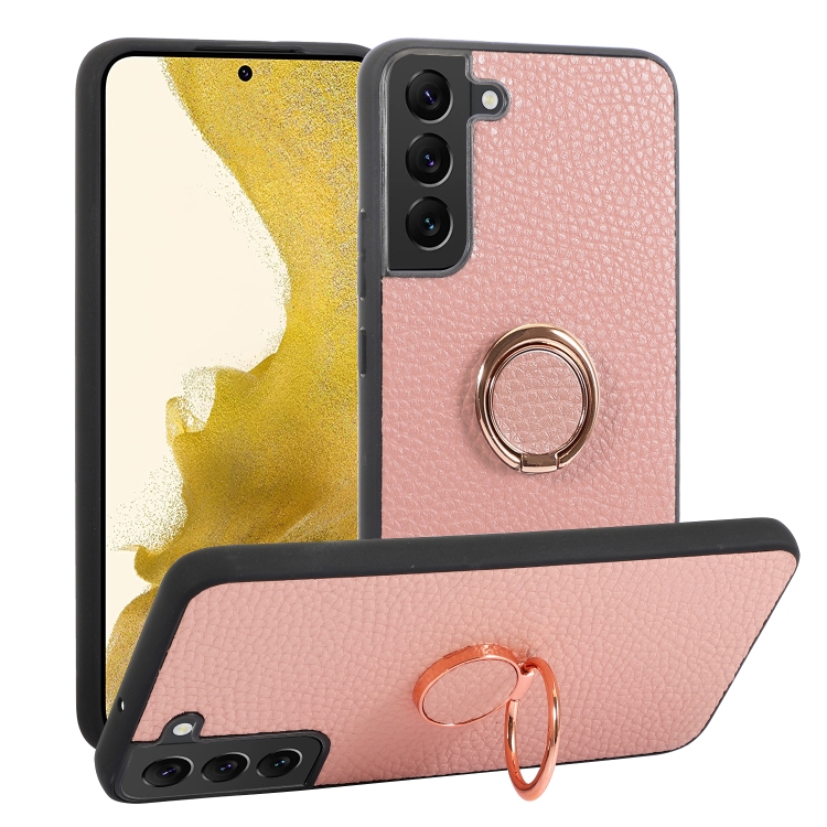 

For Samsung Galaxy S23+ 5G Litchi Texture Magnetic Phone Case with Ring Holder(Pink)