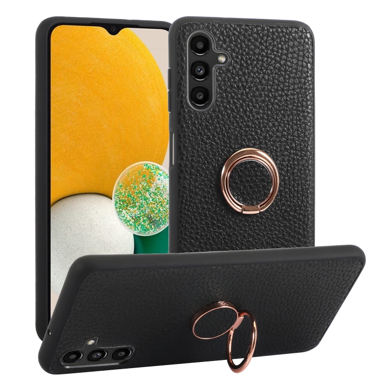 

For Samsung Galaxy A14 5G Litchi Texture Magnetic Phone Case with Ring Holder(Black)