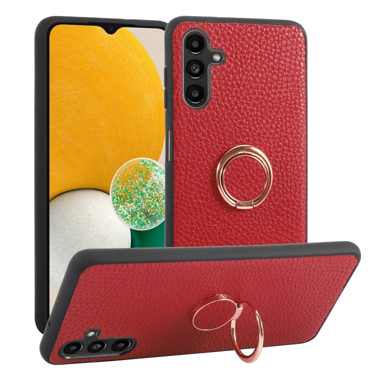 

For Samsung Galaxy A14 5G Litchi Texture Magnetic Phone Case with Ring Holder(Red)