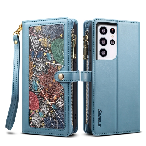 

For Samsung Galaxy S21 Ultra 5G ESEBLE Star Series Lanyard Zipper Wallet RFID Leather Case(Blue)