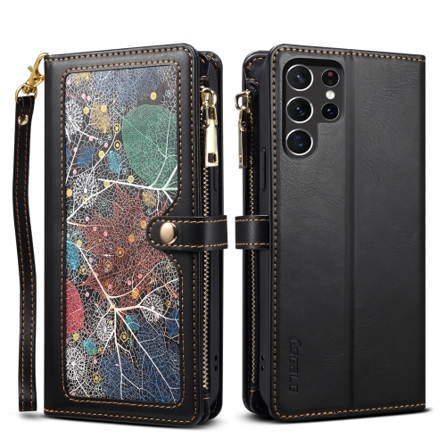 

For Samsung Galaxy S22 Ultra 5G ESEBLE Star Series Lanyard Zipper Wallet RFID Leather Case(Black)