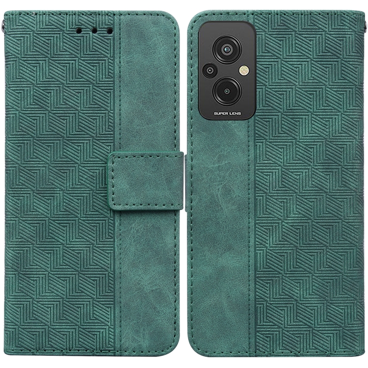 

For Xiaomi Redmi 11 Prime 4G Geometric Embossed Leather Phone Case(Green)