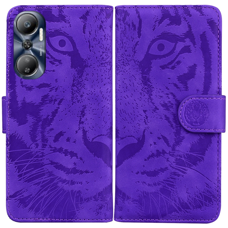 

For Infinix Hot 20 Tiger Embossing Pattern Leather Phone Case(Purple)