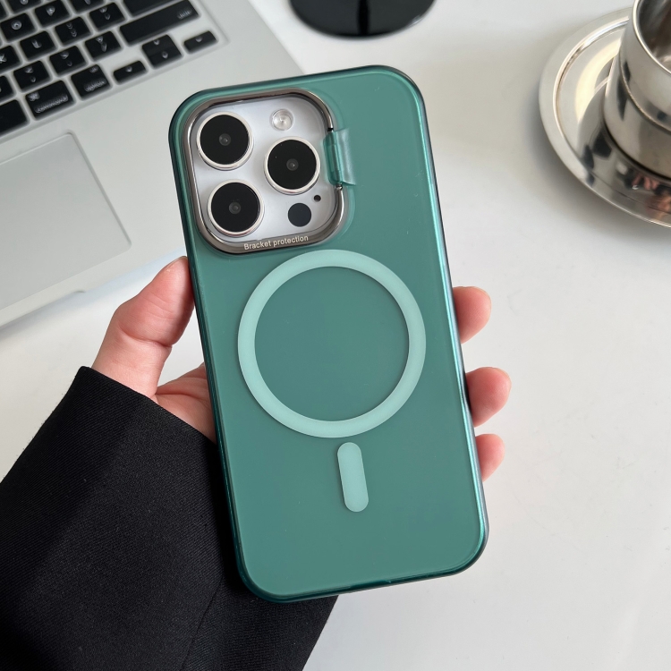 

For iPhone 12 Pro Max Invisible Holder Magsafe Ultra-thin PC Phone Case(Transparent Green)