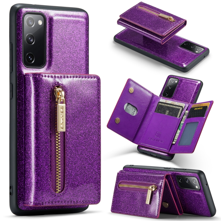 

For Samsung Galaxy S20 FE DG.MING M3 Series Glitter Powder Card Bag Leather Case(Dark Purple)