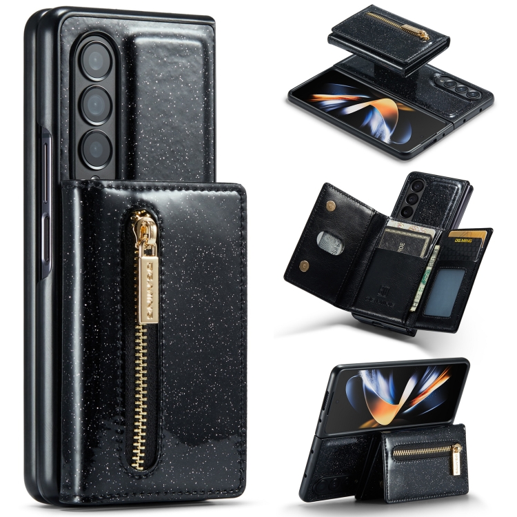 

For Samsung Galaxy Z Fold3 5G DG.MING M3 Series Glitter Powder Card Bag Leather Case(Black)
