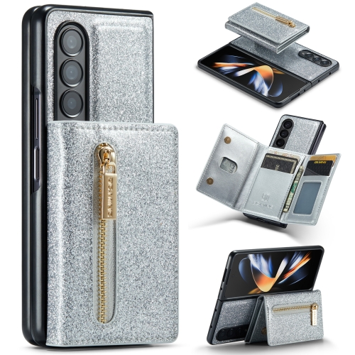 

For Samsung Galaxy Z Fold4 5G DG.MING M3 Series Glitter Powder Card Bag Leather Case(Silver)