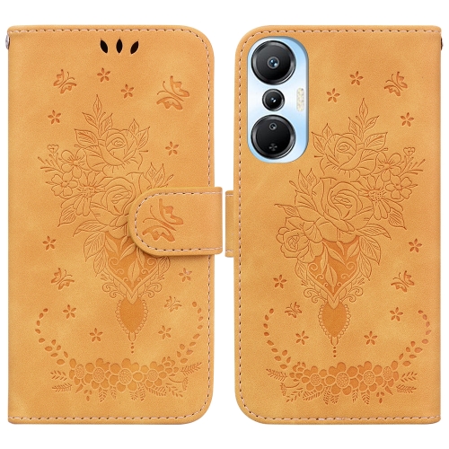 

For Infinix Hot 20s Butterfly Rose Embossed Leather Phone Case(Yellow)