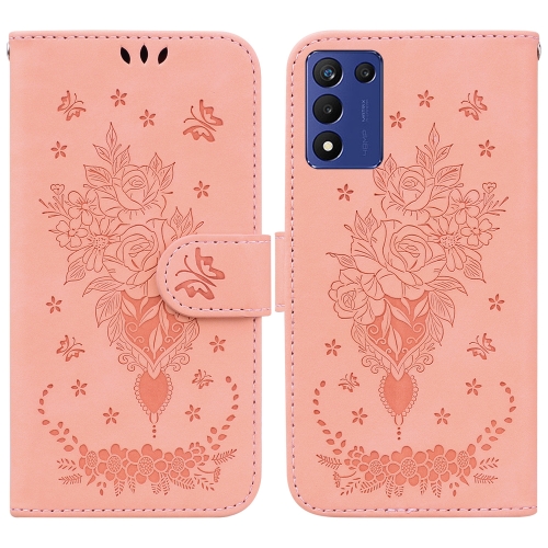 

For Realme Q3S / Q3T / 9 SE / 9 5G Speed Butterfly Rose Embossed Leather Phone Case(Pink)