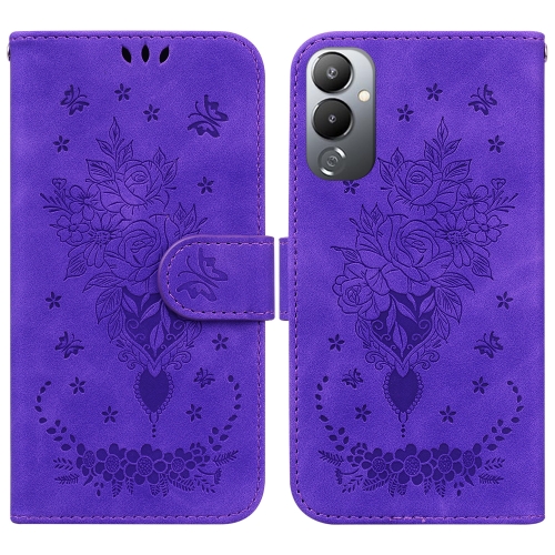 

For Tecno Pova 4 Butterfly Rose Embossed Leather Phone Case(Purple)