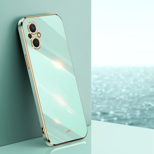 

For OPPO A96 XINLI Straight 6D Plating Gold Edge TPU Phone Case(Mint Green)