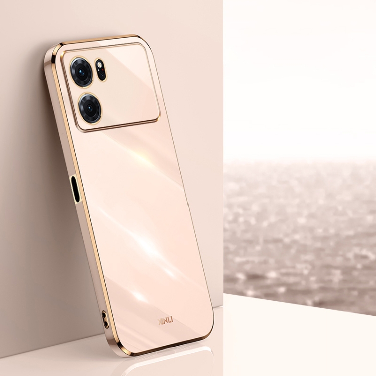 

For OPPO K10 XINLI Straight 6D Plating Gold Edge TPU Phone Case(Pink)