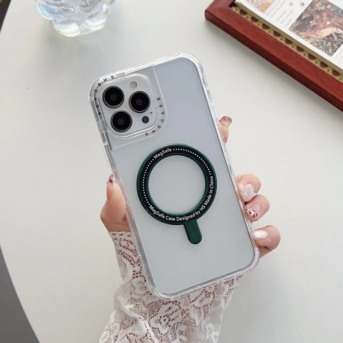 

For iPhone 14 Plus 3 in 1 MagSafe Magnetic Phone Case(Dark Green + Black)