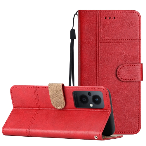 

For OPPO Reno8 Lite Business Style Cowhide Texture Leather Phone Case(Red)