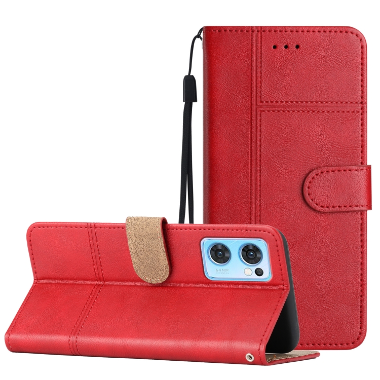 

For OPPO Find X5 Lite Business Style Cowhide Texture Leather Phone Case(Red)