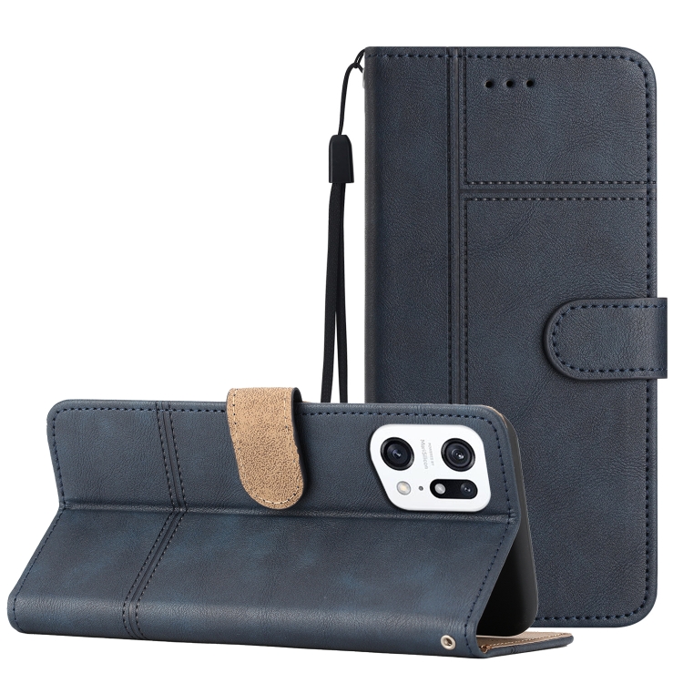 

For OPPO Find X5 Pro Business Style Cowhide Texture Leather Phone Case(Blue)