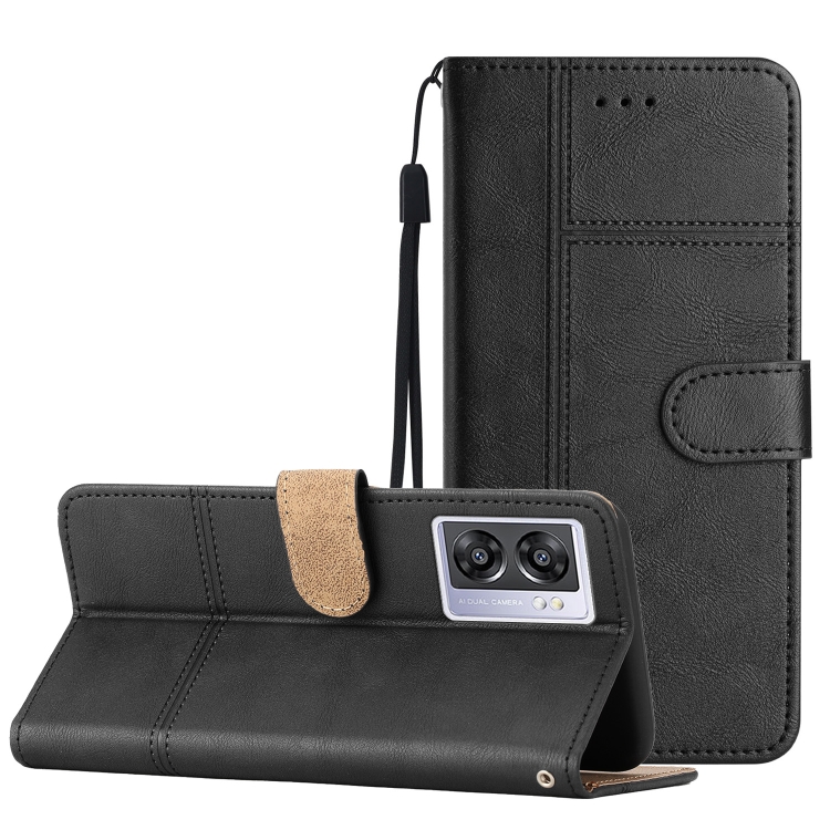 

For OPPO A77 5G Business Style Cowhide Texture Leather Phone Case(Black)