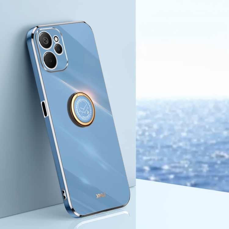 

For Realme 9i 5G XINLI Straight Edge 6D Electroplate TPU Phone Case with Ring Holder(Celestial Blue)