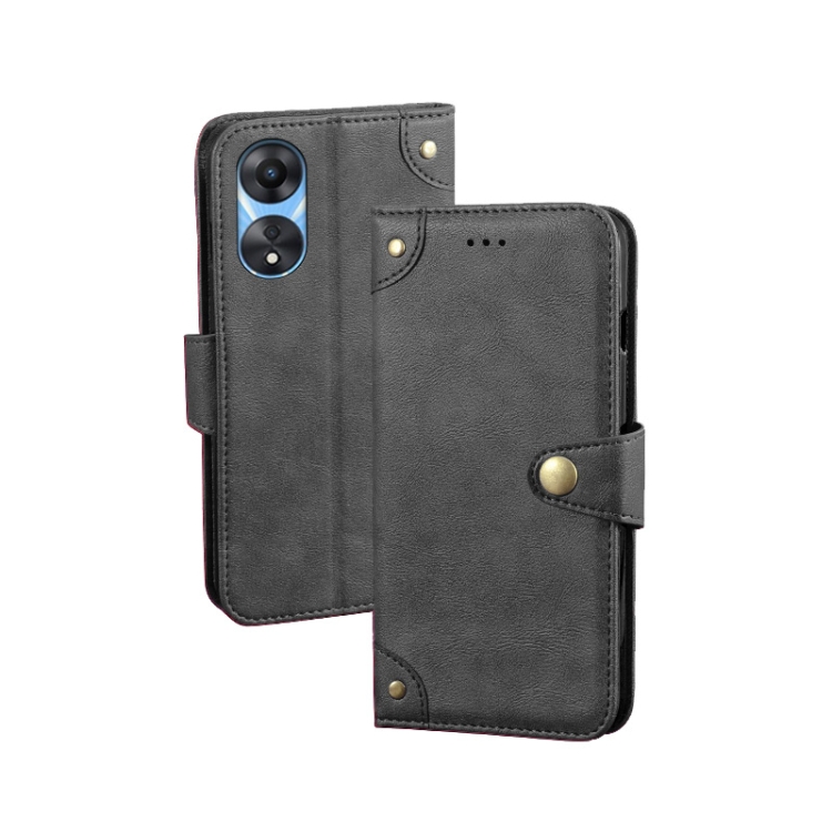 

For OPPO A58 5G idewei Retro Texture Leather Phone Case(Black)