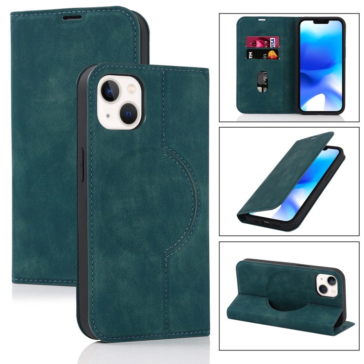 

For iPhone 14 Plus Wireless Charging Magsafe Leather Phone Case(Blue)