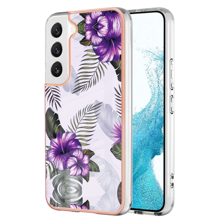 

For Samsung Galaxy S23 5G Electroplating IMD TPU Phone Case(Purple Flower)