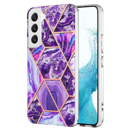 

For Samsung Galaxy S23 5G Electroplating IMD Splicing Dual-side Marble TPU Phone Case(Dark Purple)