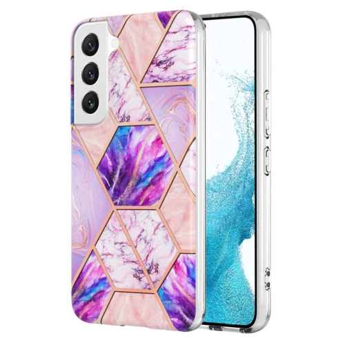 

For Samsung Galaxy S23+ 5G Electroplating IMD Splicing Dual-side Marble TPU Phone Case(Light Purple)