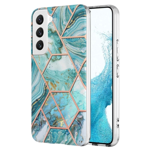 

For Samsung Galaxy S23+ 5G Electroplating IMD Splicing Dual-side Marble TPU Phone Case(Blue)