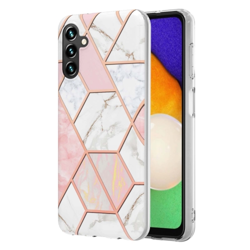 

For Samsung Galaxy A14 5G Electroplating IMD Splicing Dual-side Marble TPU Phone Case(Pink White)