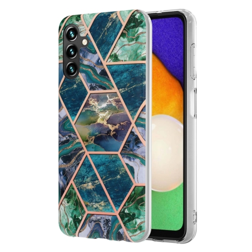 

For Samsung Galaxy A14 5G Electroplating IMD Splicing Dual-side Marble TPU Phone Case(Blue Green)