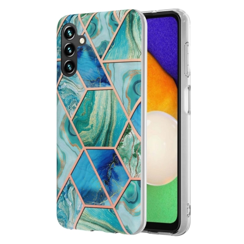 

For Samsung Galaxy A14 5G Electroplating IMD Splicing Dual-side Marble TPU Phone Case(Green)