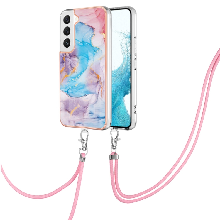 

For Samsung Galaxy S23 5G Electroplating IMD TPU Phone Case with Lanyard(Blue Marble)