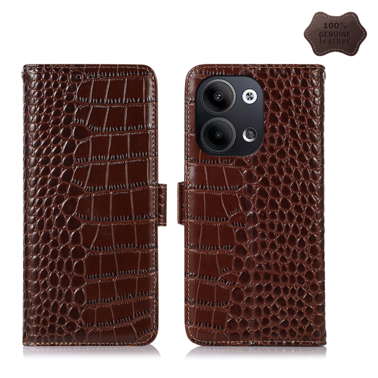 

For OPPO Reno9 / Reno9 Pro Crocodile Top Layer Cowhide Leather Phone Case(Brown)