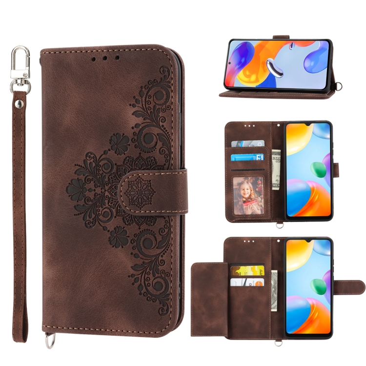 

For Xiaomi 13 Skin-feel Flowers Embossed Wallet Leather Phone Case(Brown)