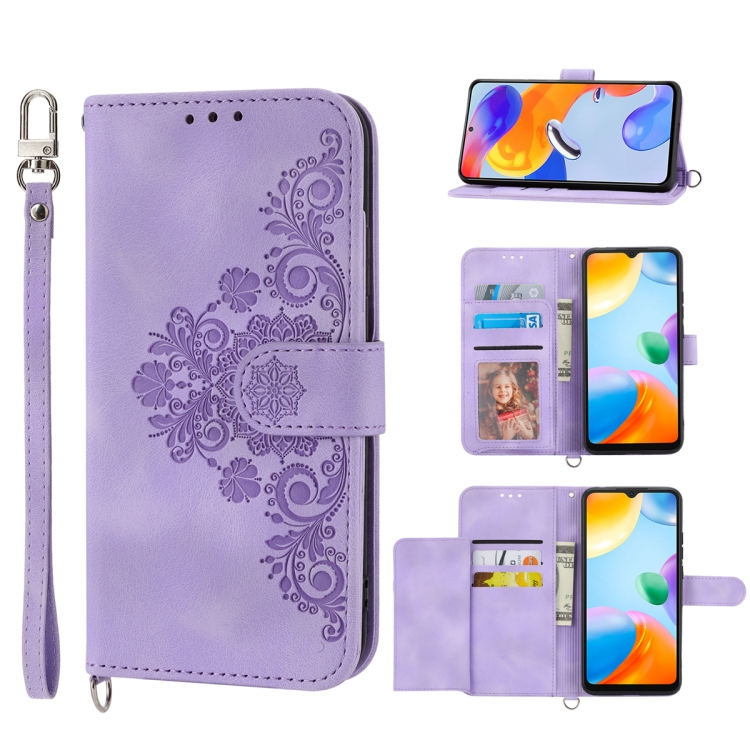 

For Xiaomi 13 Pro Skin-feel Flowers Embossed Wallet Leather Phone Case(Purple)