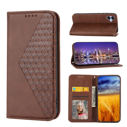 

For Samsung Galaxy A04e Cubic Grid Calf Texture Magnetic Leather Phone Case(Brown)