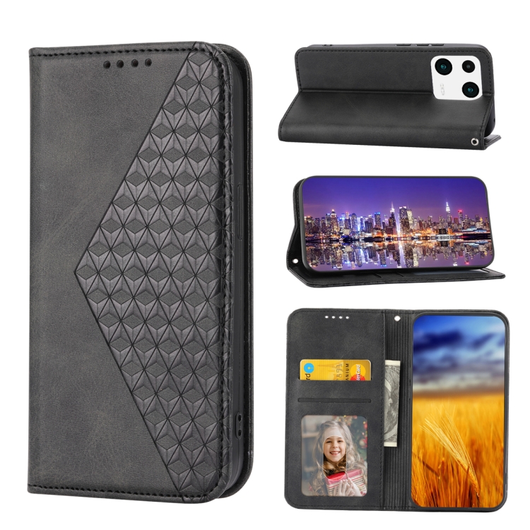 

For Xiaomi 13 Cubic Grid Calf Texture Magnetic Leather Phone Case(Black)