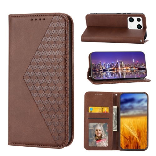 

For Xiaomi 13 Cubic Grid Calf Texture Magnetic Leather Phone Case(Brown)