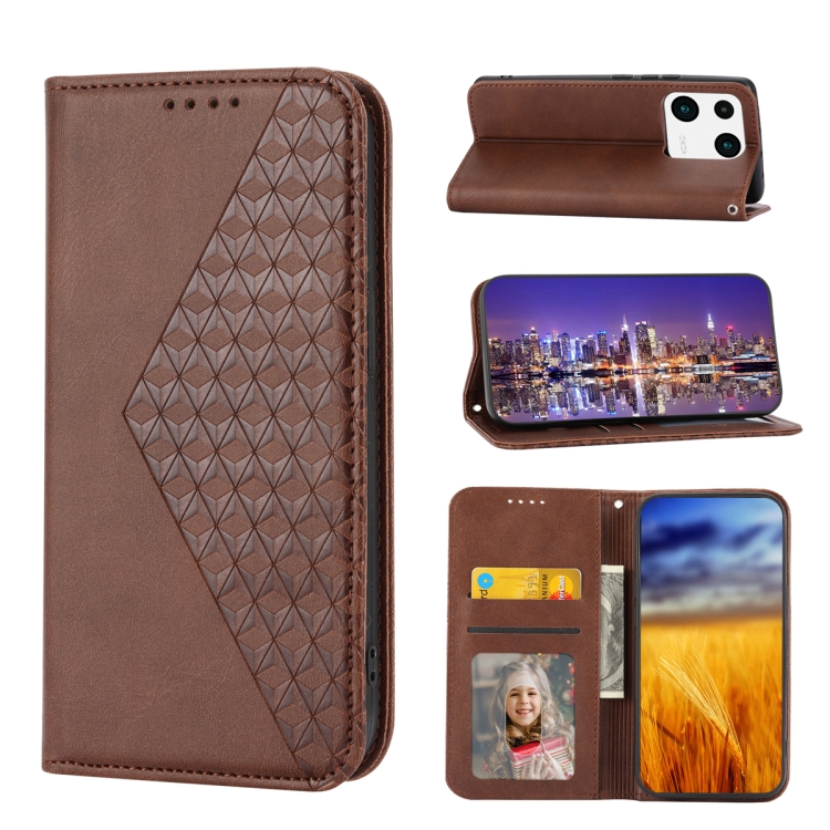 

For Xiaomi 13 Pro Cubic Grid Calf Texture Magnetic Leather Phone Case(Brown)