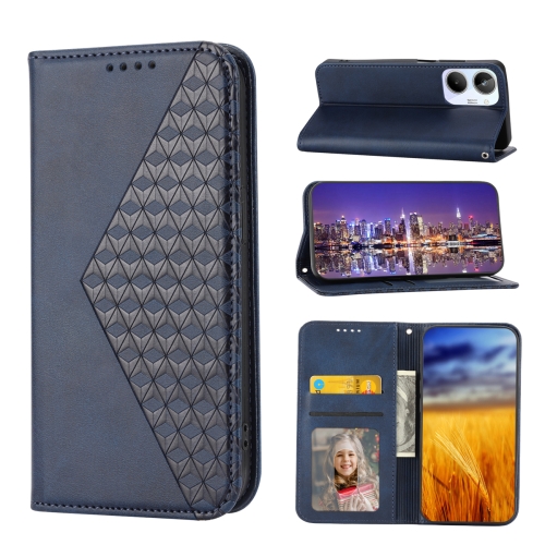 

For Realme 10 4G Cubic Grid Calf Texture Magnetic Leather Phone Case(Blue)