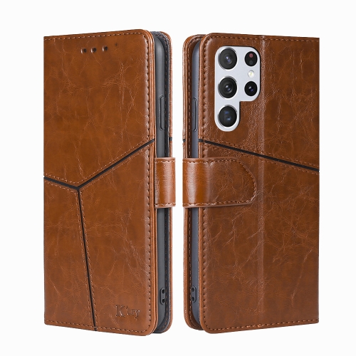 

For Samsung Galaxy S23 Ultra 5G Geometric Stitching Horizontal Flip Leather Phone Case(Light Brown)