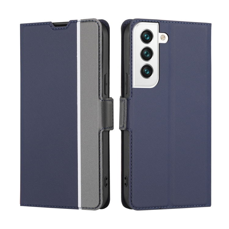 

For Samsung Galaxy S23 5G Twill Texture Side Button Leather Phone Case(Blue)