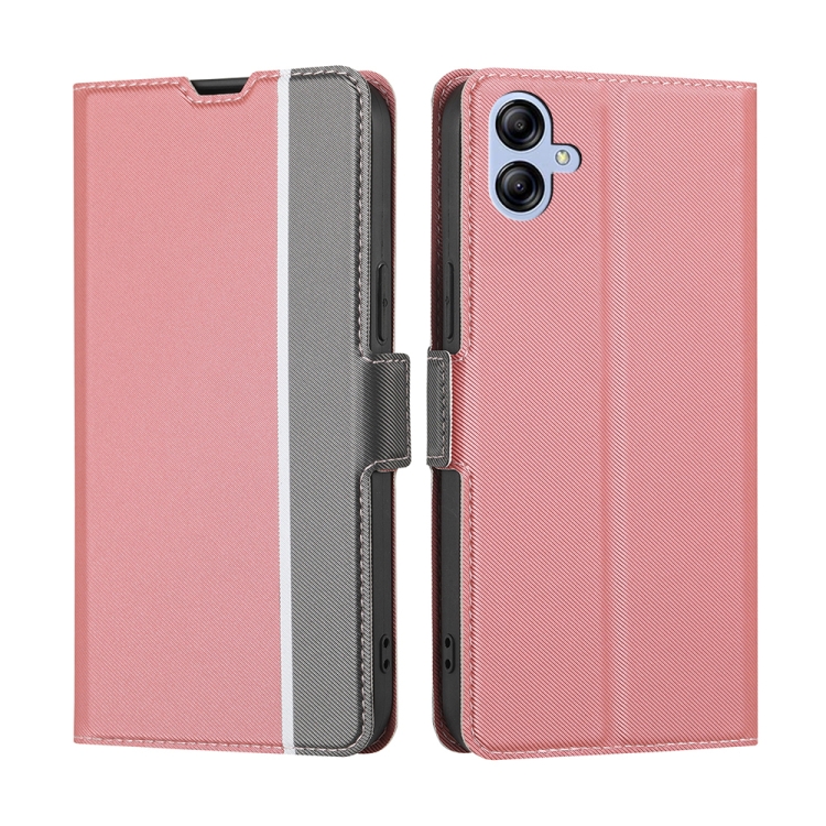 

For Samsung Galaxy A04E Twill Texture Side Button Leather Phone Case(Pink)