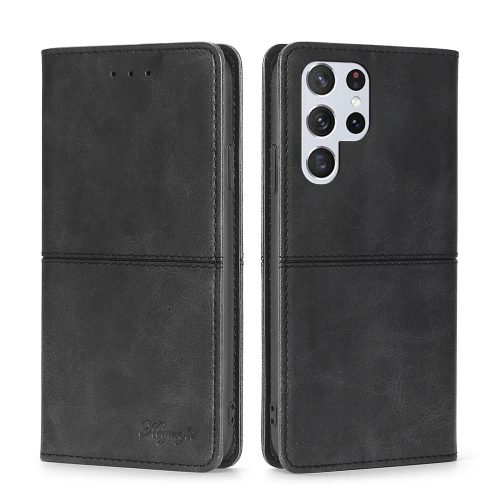 

For Samsung Galaxy S23 Ultra 5G Cow Texture Magnetic Horizontal Flip Leather Phone Case(Black)