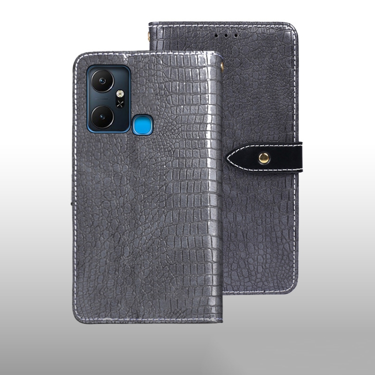 

For Infinix Smart 6 Plus idewei Crocodile Texture Leather Phone Case(Grey)