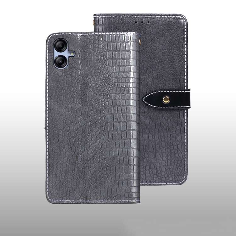 

For Samsung Galaxy A04e 4G idewei Crocodile Texture Leather Phone Case(Grey)