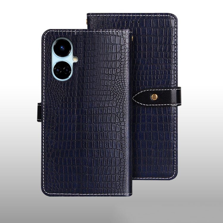 

For Tecno Camon 19 idewei Crocodile Texture Leather Phone Case(Dark Blue)