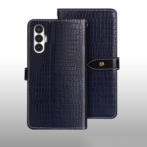 

For Tecno Pova 3 idewei Crocodile Texture Leather Phone Case(Dark Blue)