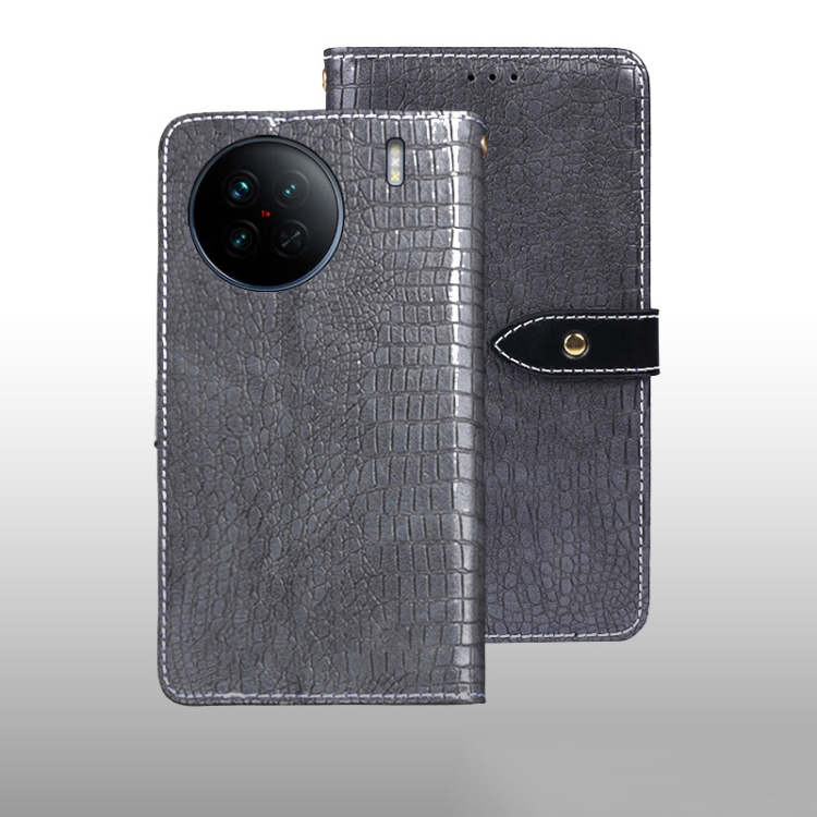 

For vivo X90 idewei Crocodile Texture Leather Phone Case(Grey)