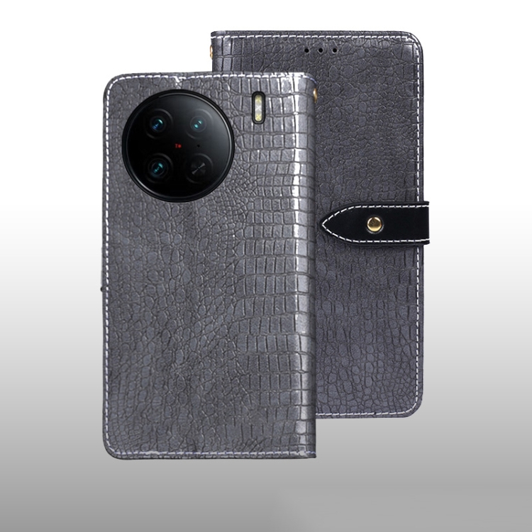 

For vivo X90 Pro idewei Crocodile Texture Leather Phone Case(Grey)